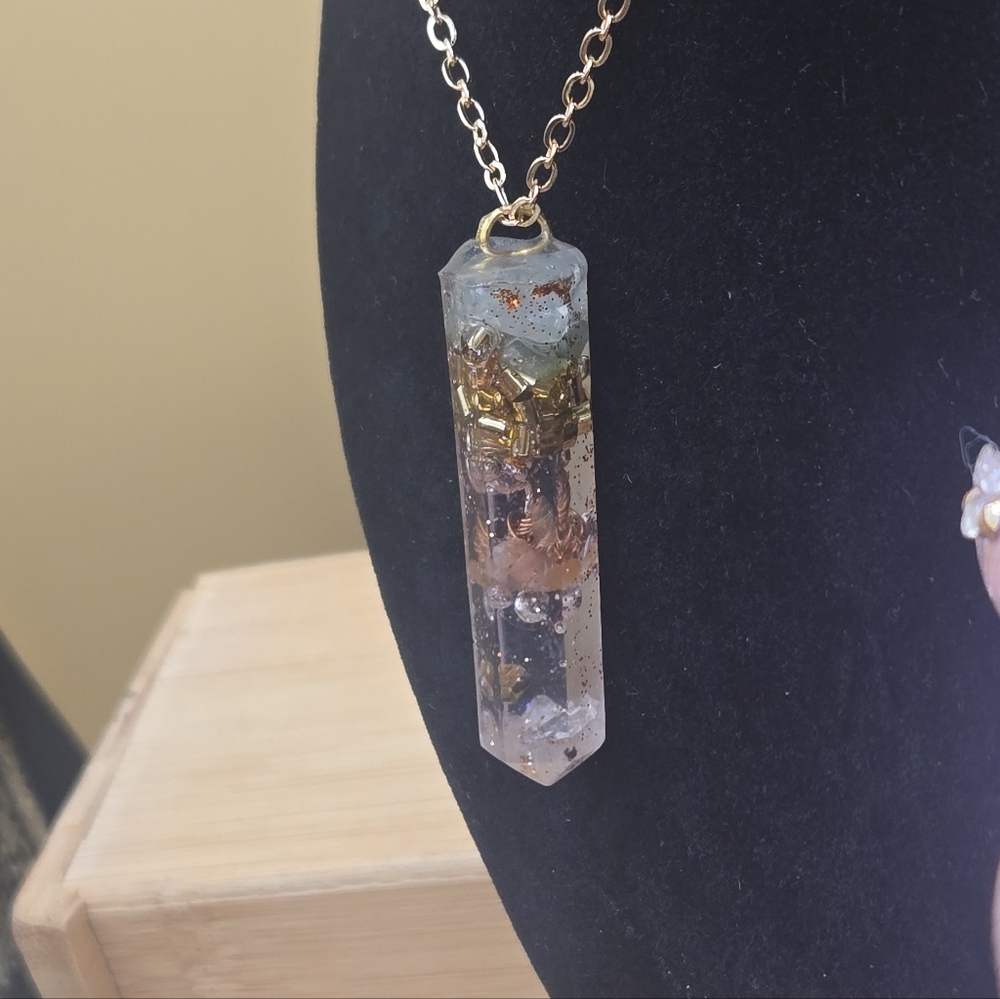 Orgonite Point Wand Pendant Necklace Green Aventurine